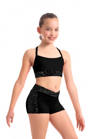 Kids' Bloch Abiana Animal Printed Mesh Racer Back Crop Tops Black | DUSVO95254