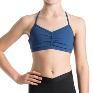 Kids' Bloch Bunga Gathered Racer Crop Tops Dark Blue | USQCS20086