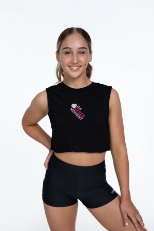 Kids' Bloch Flo Active Crop Muscle Tops Black | USNEJ11355