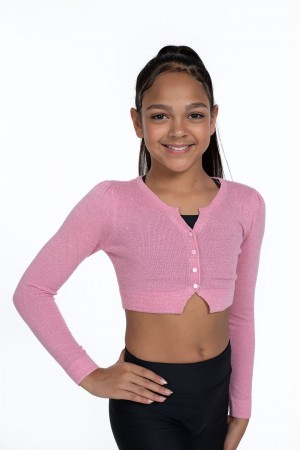 Kids' Bloch Flo Active Erin Lurex Knit Cardigan Tops Pink | UUSTG76321