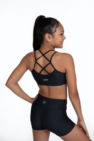 Kids' Bloch Flo Active Remi Criss Cross Back Bra Tops Black | SUSVO89513