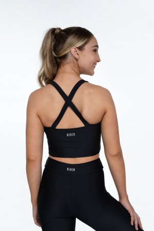 Kids' Bloch Flo Active Shelby Seamed Cross Back Tops Black | EUSVG94336