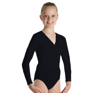 Kids' Bloch Overture Crossover Long Sleeve Wrap Tops Black | USJKU80164