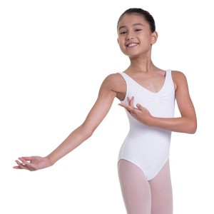 Kids' Bloch Overture Odetta Sleeveless Pleat Leotards White | EUSHC78054