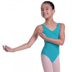 Kids' Bloch Overture Odetta Sleeveless Pleat Leotards Teal | XUSGW27114