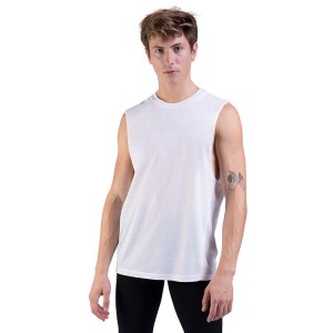 Men's Bloch Harris Relaxed Drop Arm Muscle Tops White | YUSGT80774