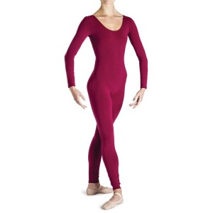 Women's Bloch Eugene Long Sleeve Scoop Unitards Burgundy | YUSGT85354