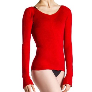 Women's Bloch Kara Long Sleeve V Tops Red | USXBR25958