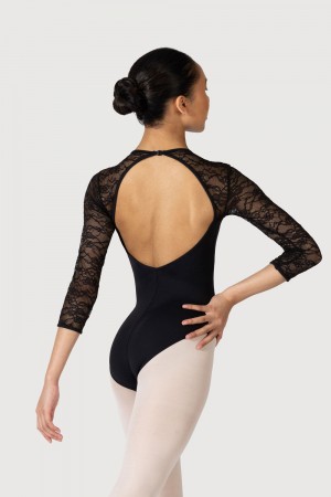 Women's Bloch Kate 3/4 Sleeve Lace Leotards Black | PUSER84567