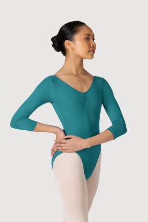 Women's Bloch Microlux™ Nona Gathered Front & Back Sleeve Leotards Teal | USZPD22290