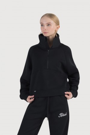 Women's Bloch Off-Duty Cropped Terry Zip Sweat Tops Midnight | SUSVO12216