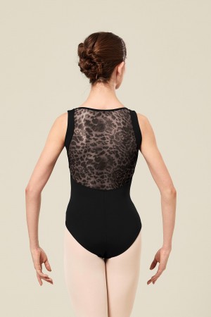 Women's Bloch Olimpia Animal Printed Mesh Tank Leotards Black | UUSTG92678