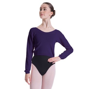 Women's Bloch Overt Cropped Long Sleeve Sweater Tops Purple | TUSPQ81651