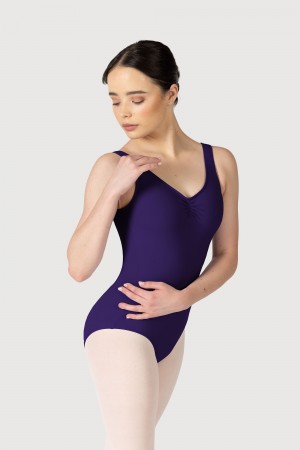 Women's Bloch Overture Odetta Sleeveless Pleat Leotards Deep Purple | USJBT25397