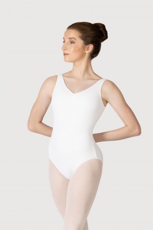 Women's Bloch Overture Odetta Sleeveless Pleat Leotards White | UUSTG89605