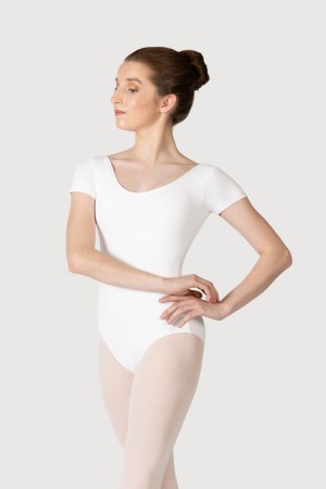 Women's Bloch Overture Olisia Short Sleeve Leotards White | USXBR38130