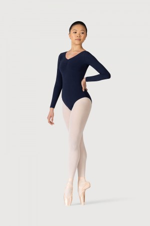 Women's Bloch Parla Gathered Long Sleeve Leotards Navy | USJBT99823