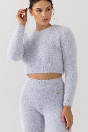 Women's Bloch Popcorn Stitch Long Sleeve Knitwear Sky | USJKU13945