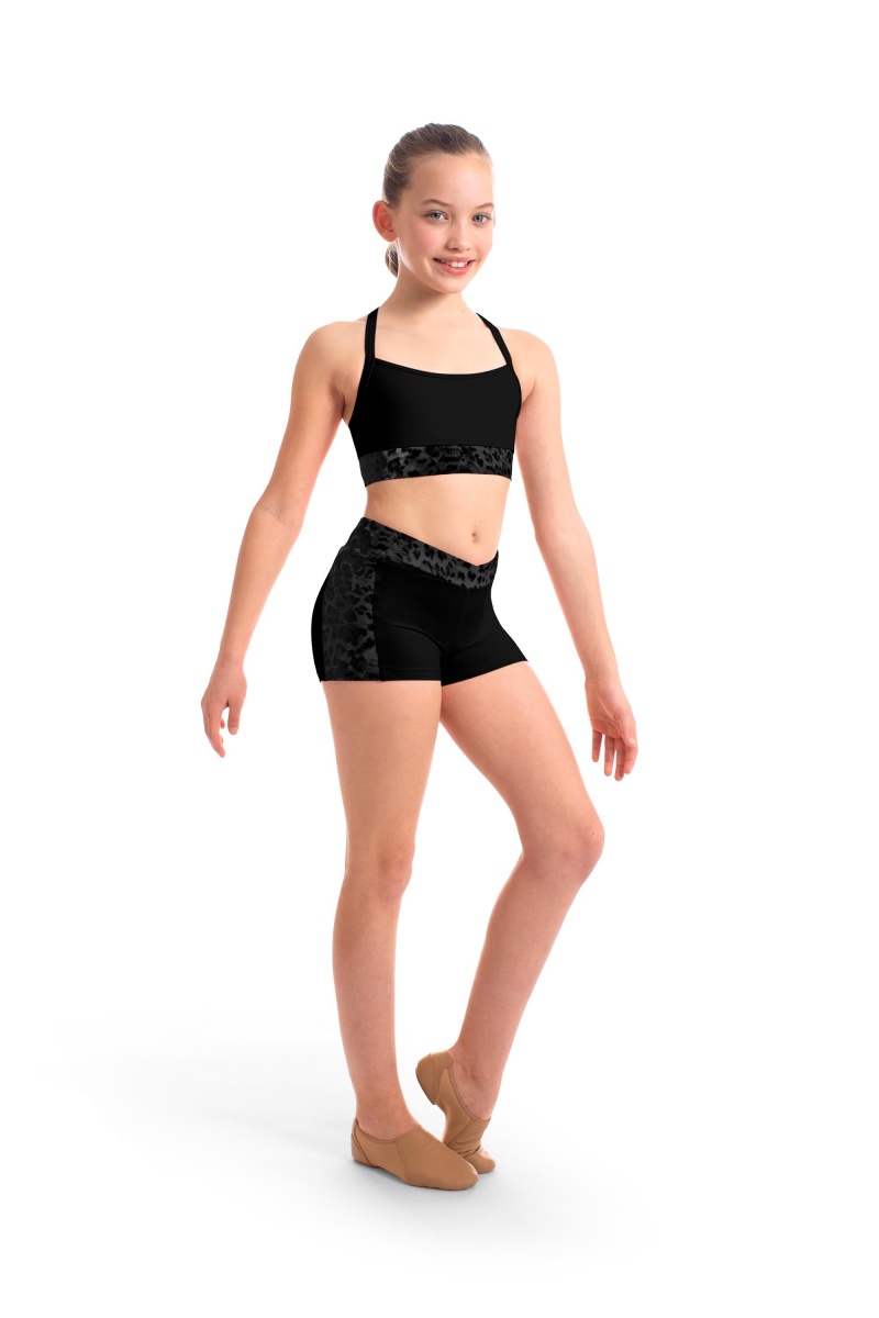 Kids' Bloch Abiana Animal Printed Mesh Racer Back Crop Tops Black | DUSVO95254