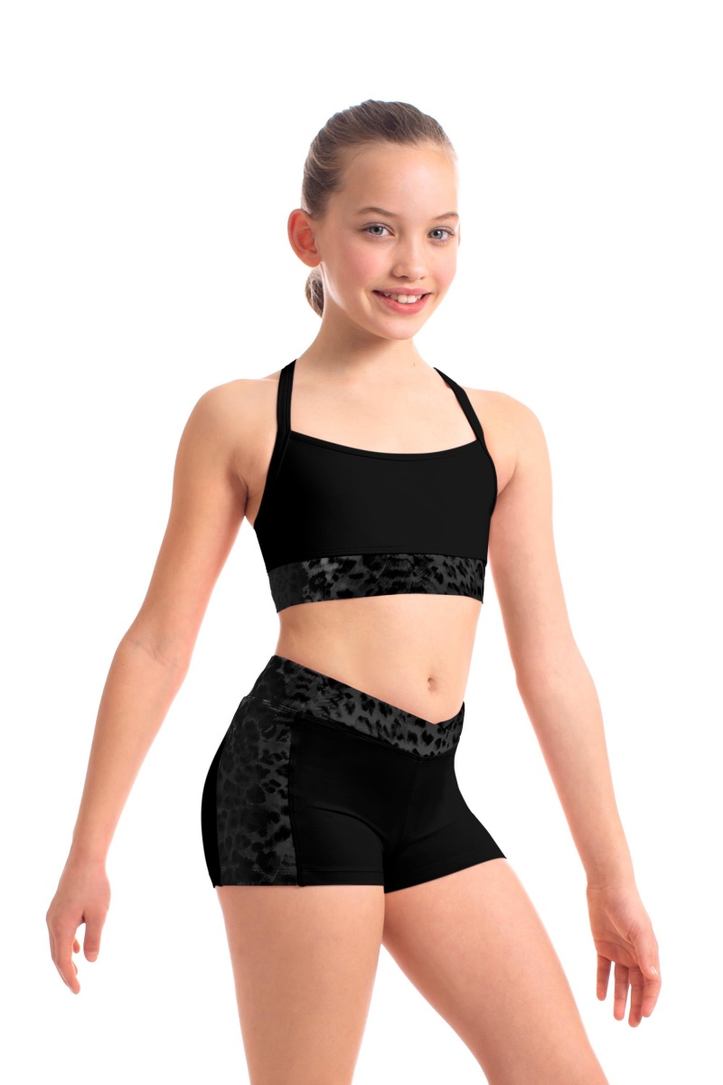 Kids\' Bloch Abiana Animal Printed Mesh Racer Back Crop Tops Black | DUSVO95254