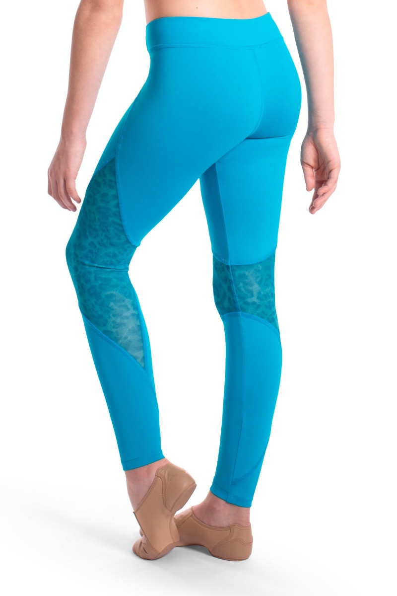 Kids' Bloch Asher Animal Printed Mesh Panelled Full Length Tight Bottoms Turquoise | USJVR66157