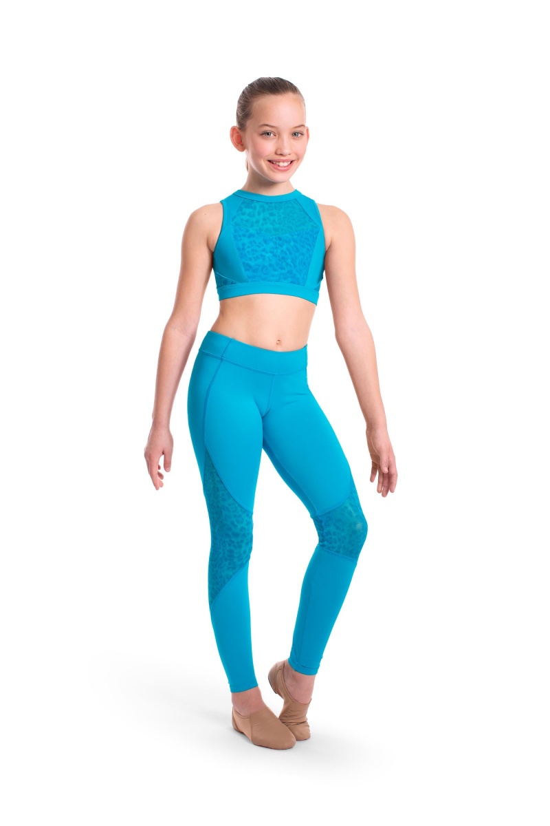 Kids' Bloch Asher Animal Printed Mesh Panelled Full Length Tight Bottoms Turquoise | USJVR66157