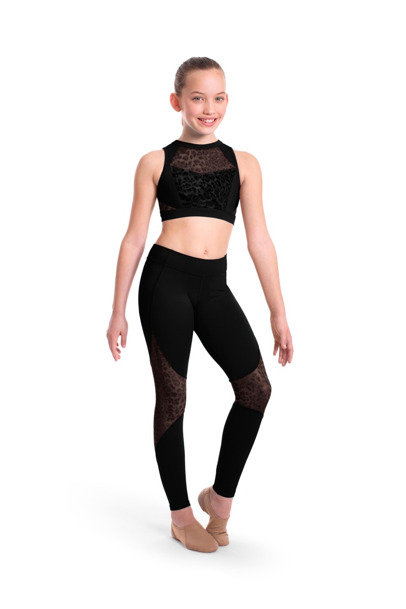 Kids' Bloch Asher Animal Printed Mesh Panelled Full Length Tight Bottoms Black | FUSUI25546