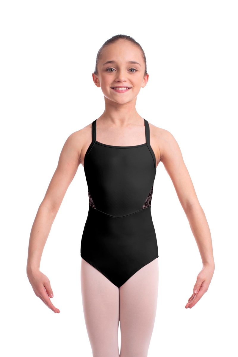 Kids' Bloch Becki Animal Printed Mesh Camisole Leotards Black | MUSFT24230