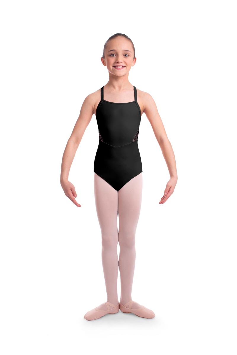 Kids' Bloch Becki Animal Printed Mesh Camisole Leotards Black | MUSFT24230