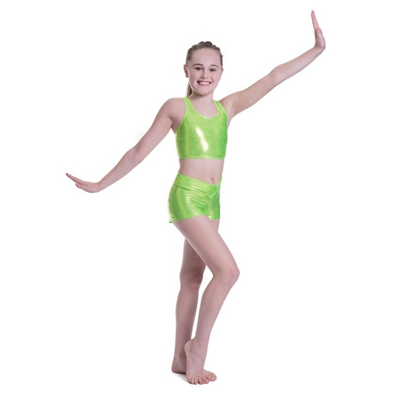 Kids' Bloch Belagio Lurex Foil Front Fitted Short Bottoms Lime | USQCS15094