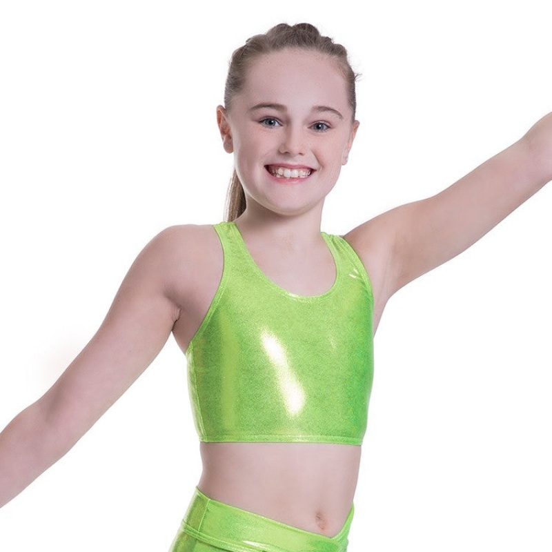 Kids' Bloch Bellagio Lurex Scoop Tank Crop Tops Lime | USCIF28904