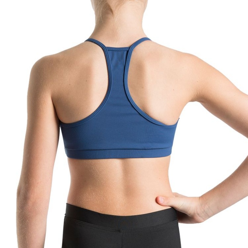 Kids' Bloch Bunga Gathered Racer Crop Tops Dark Blue | USQCS20086