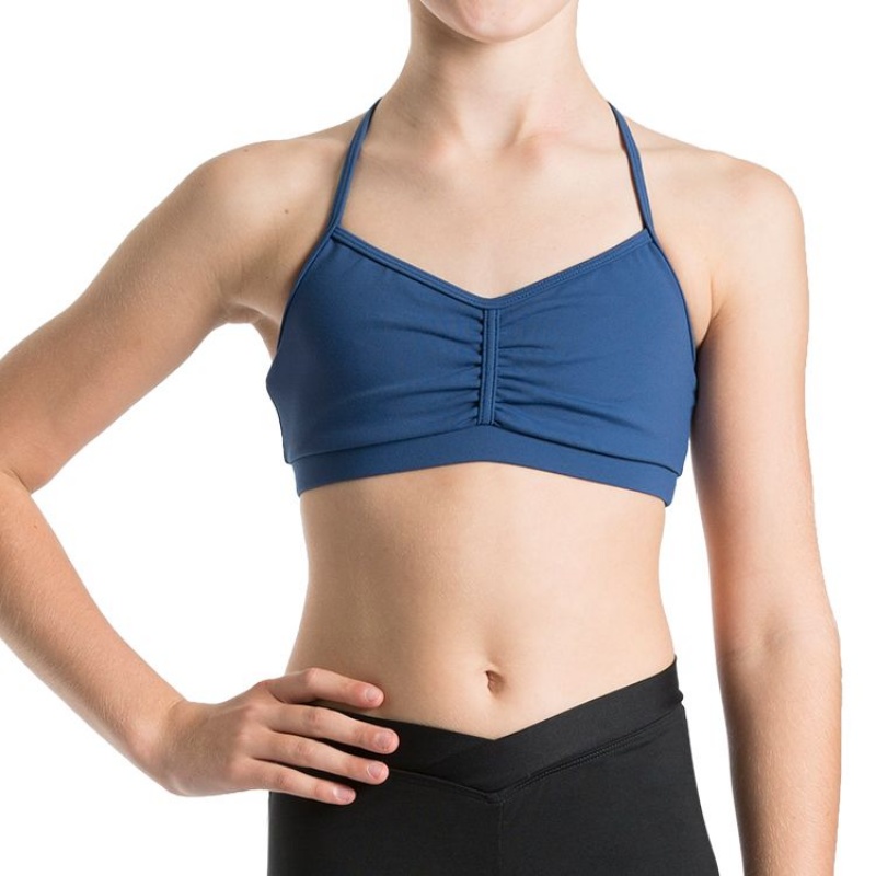 Kids\' Bloch Bunga Gathered Racer Crop Tops Dark Blue | USQCS20086