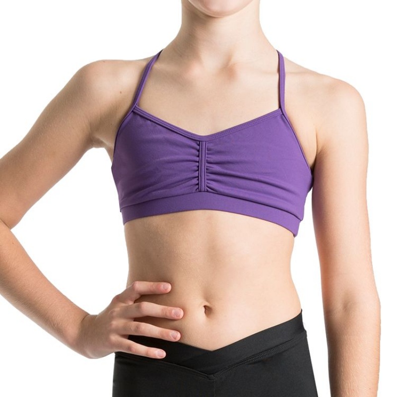 Kids\' Bloch Bunga Gathered Racer Crop Tops Purple | USJZR23245