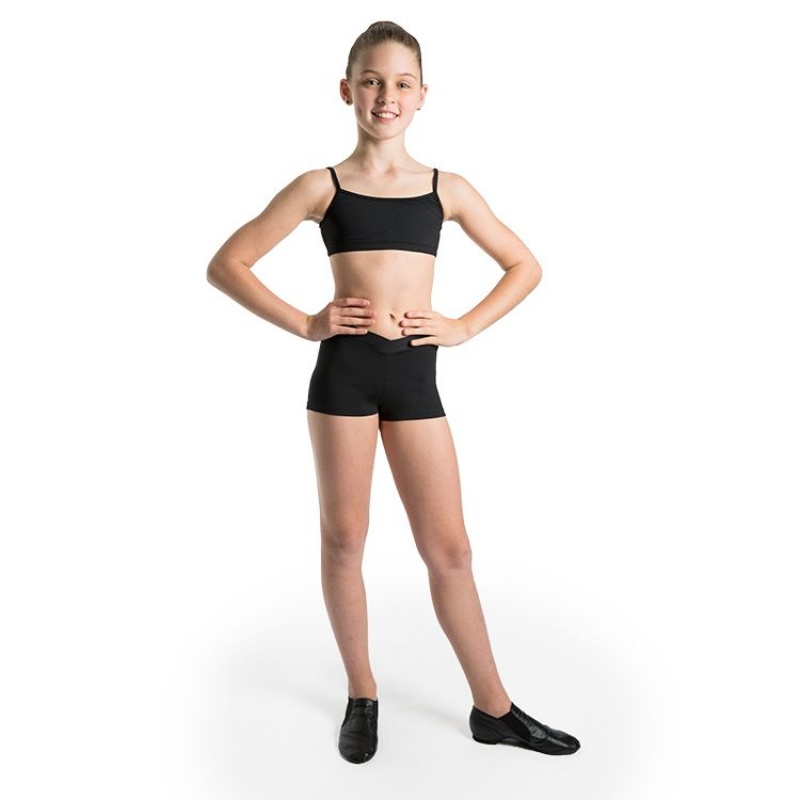 Kids' Bloch Dielle Straight Front Crop Tops Black | USQAV75377