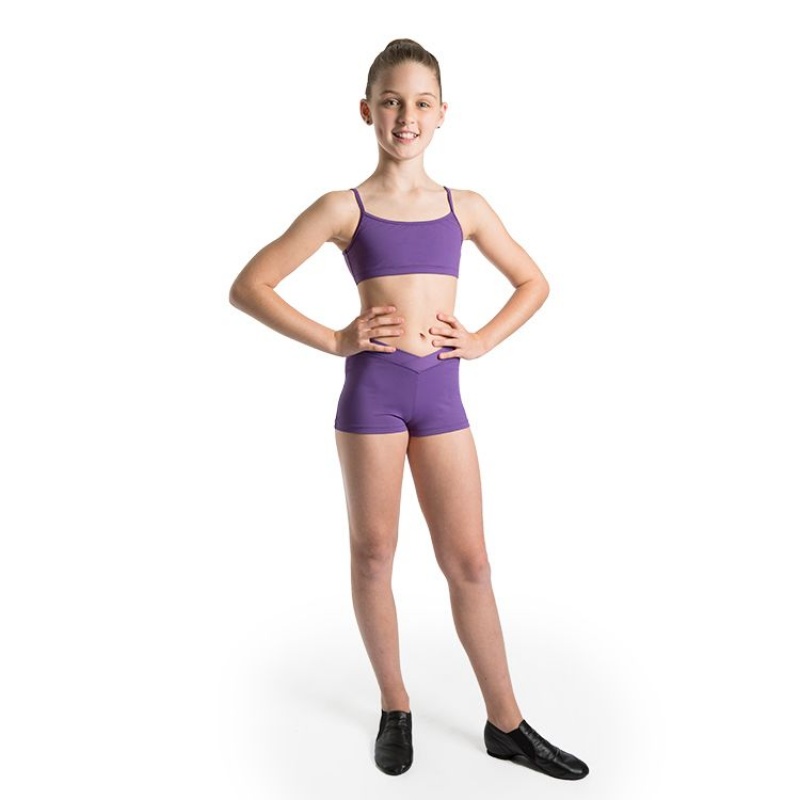 Kids' Bloch Dielle Straight Front Crop Tops Purple | USNZX25772