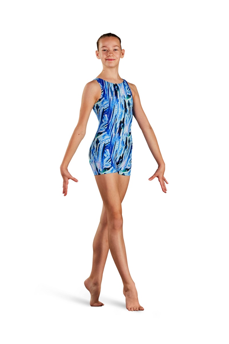 Kids' Bloch Electric Blues Printed Unitards Electric Blues | YUSVQ28394