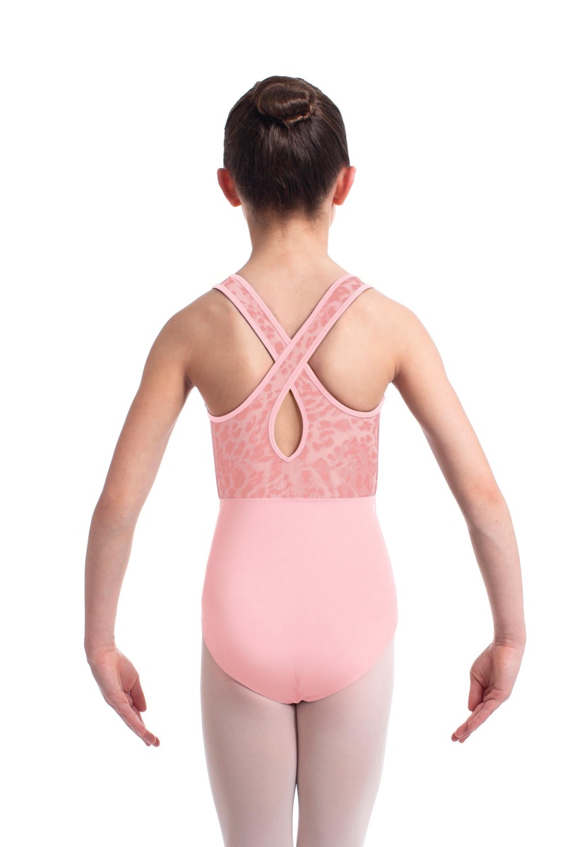 Kids' Bloch Elina Animal Printed Mesh Cross Back Leotards Candy Pink | UUSTG87753