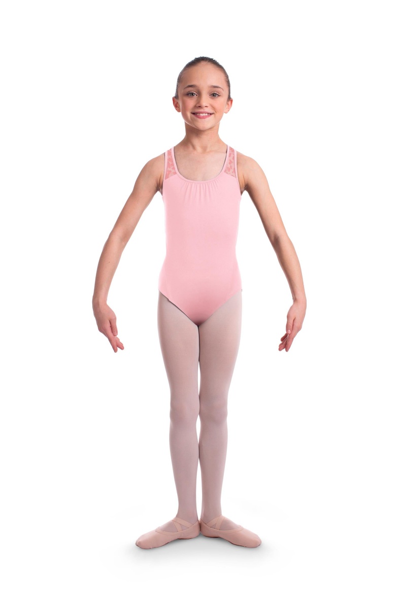 Kids' Bloch Elina Animal Printed Mesh Cross Back Leotards Candy Pink | UUSTG87753