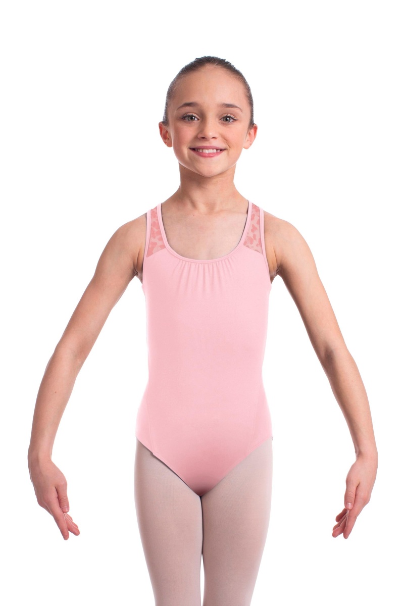 Kids\' Bloch Elina Animal Printed Mesh Cross Back Leotards Candy Pink | UUSTG87753