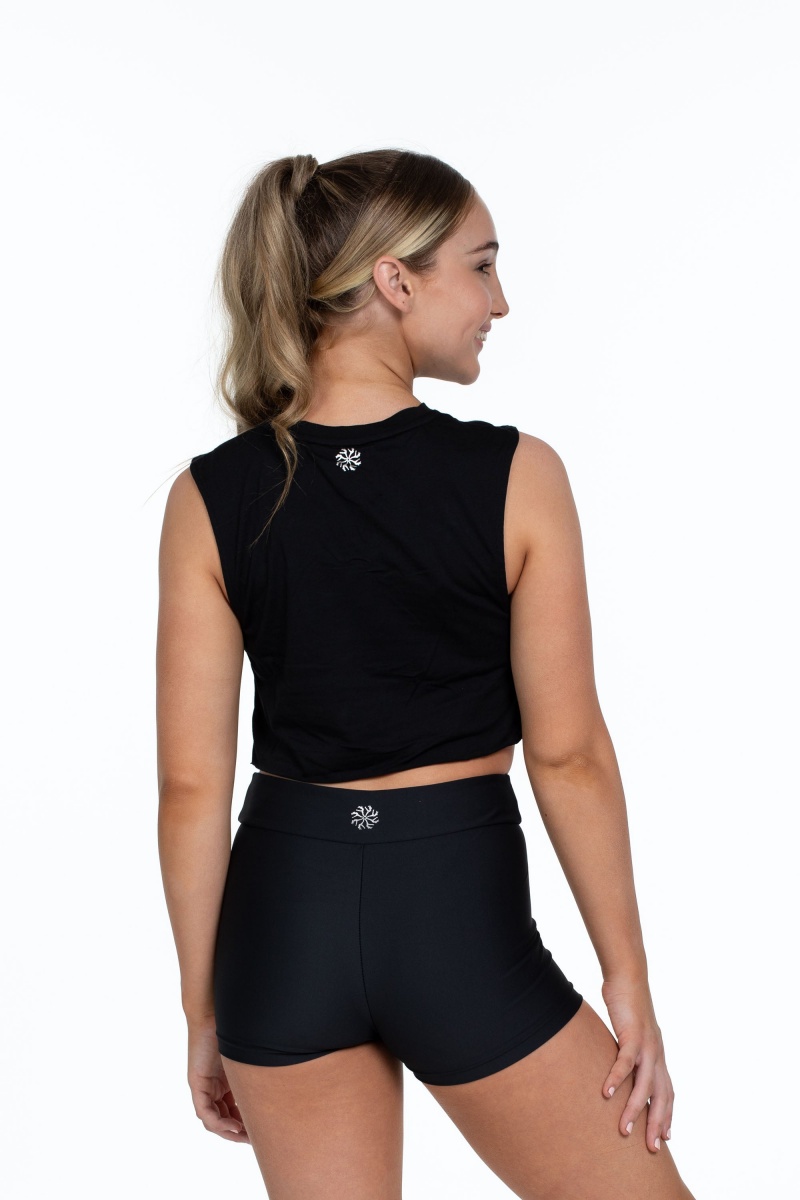 Kids' Bloch Flo Active Crop Muscle Tops Black | USNEJ11355