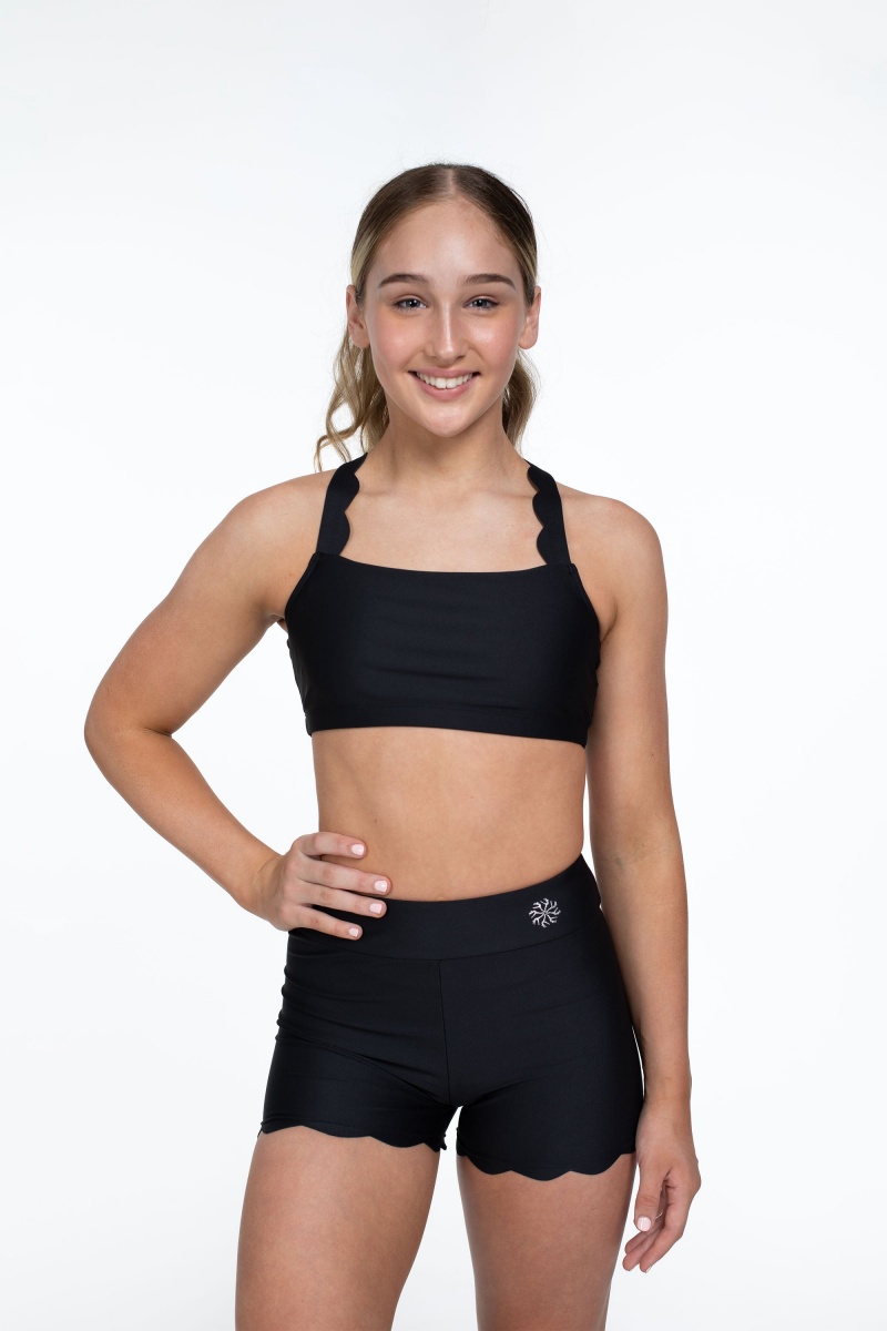 Kids' Bloch Flo Active Megan Scalloped Edge Bra Tops Black | USXBR26520