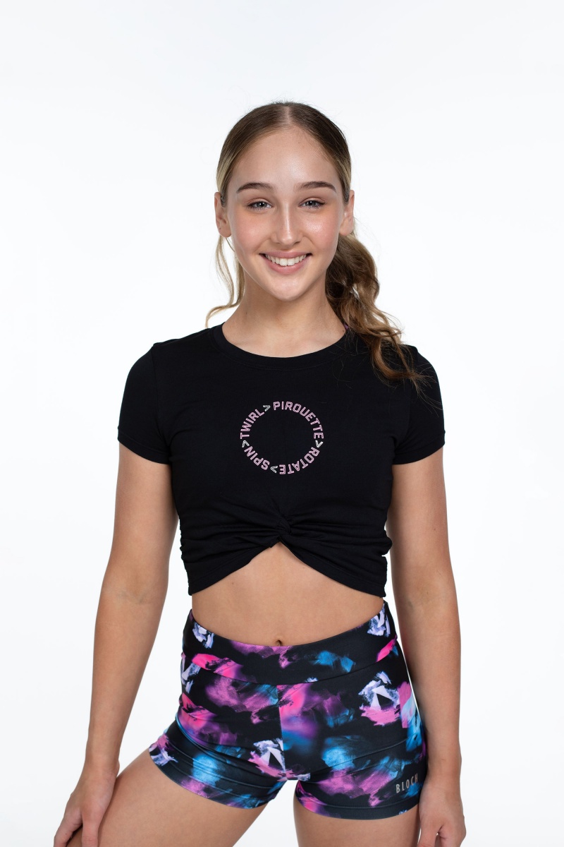 Kids\' Bloch Flo Active Mock Tie Crop Tee Tops Black | AUSDF55175