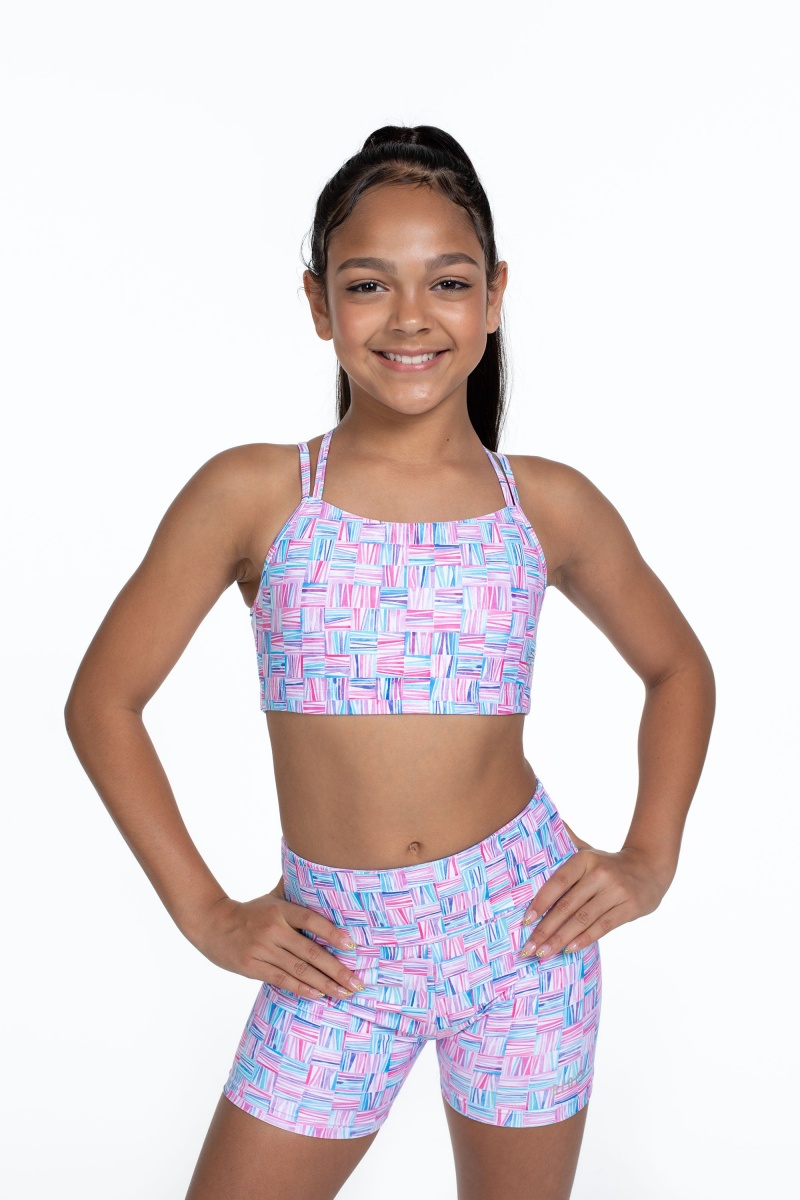 Kids' Bloch Flo Active Remi Criss Cross Back Bra Tops Geo Cubes | USJVR50537