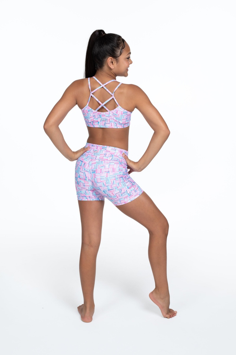 Kids' Bloch Flo Active Remi Criss Cross Back Bra Tops Geo Cubes | USJVR50537