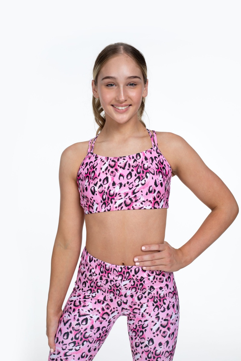 Kids' Bloch Flo Active Remi Criss Cross Back Bra Tops Sketch Leopard | TUSWZ85807