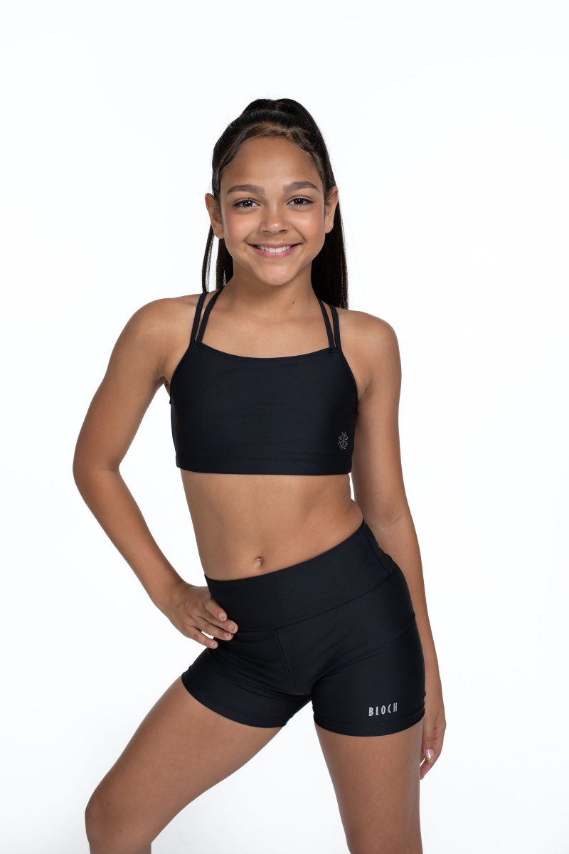 Kids' Bloch Flo Active Remi Criss Cross Back Bra Tops Black | SUSVO89513