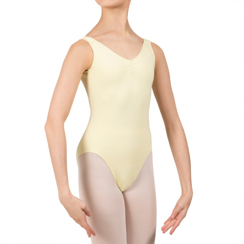 Kids' Bloch Gathered Front With Low Back Leotards Lemon | USCVG31074