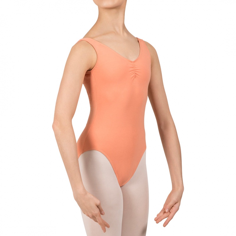 Kids' Bloch Gathered Front With Low Back Leotards Guava | YUSVQ35519