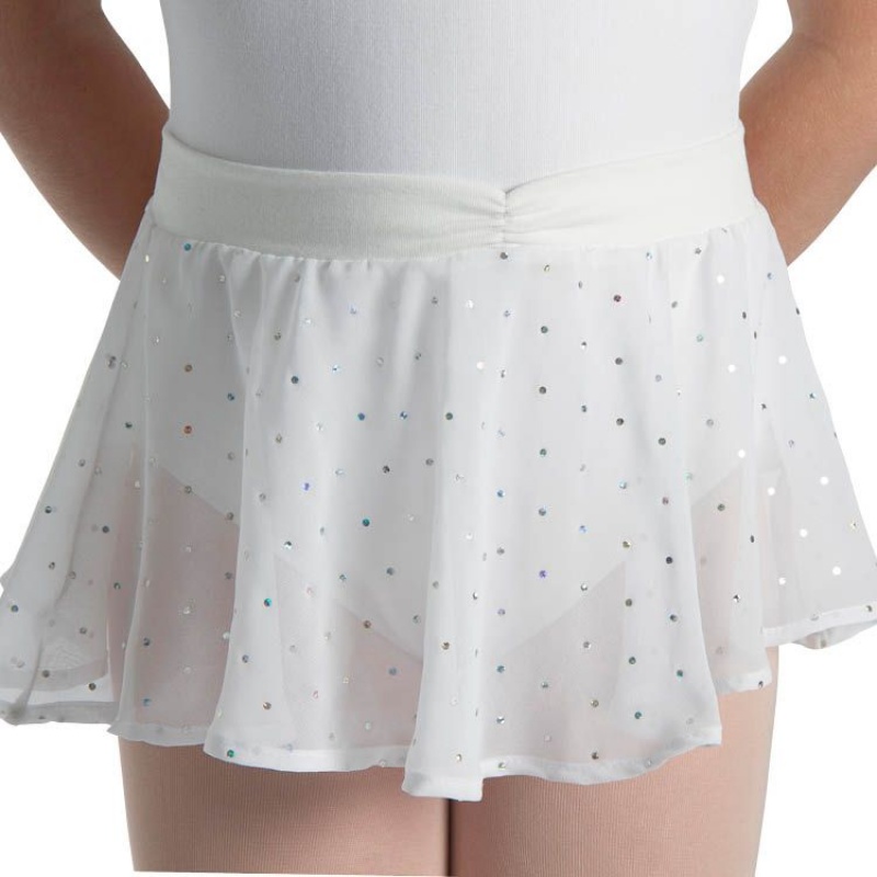 Kids' Bloch Olesia Sequin Spotted Skirts White | USEGJ72170